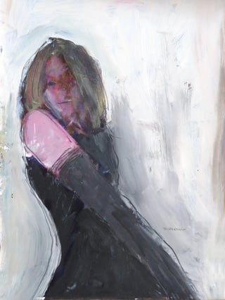 Frau mit Lautrec-Handschuhen